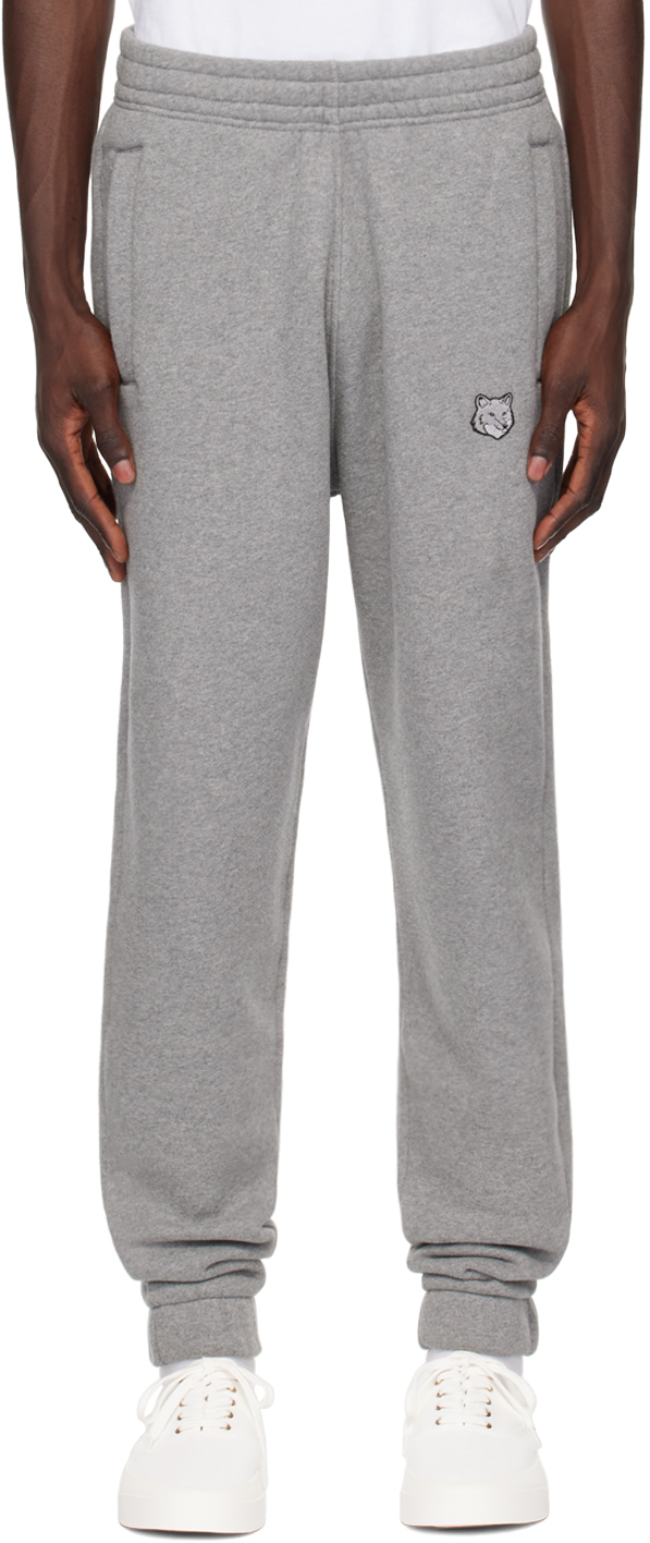 Shop Maison Kitsuné Gray Bold Fox Head Sweatpants In H131 Medium Grey Mel