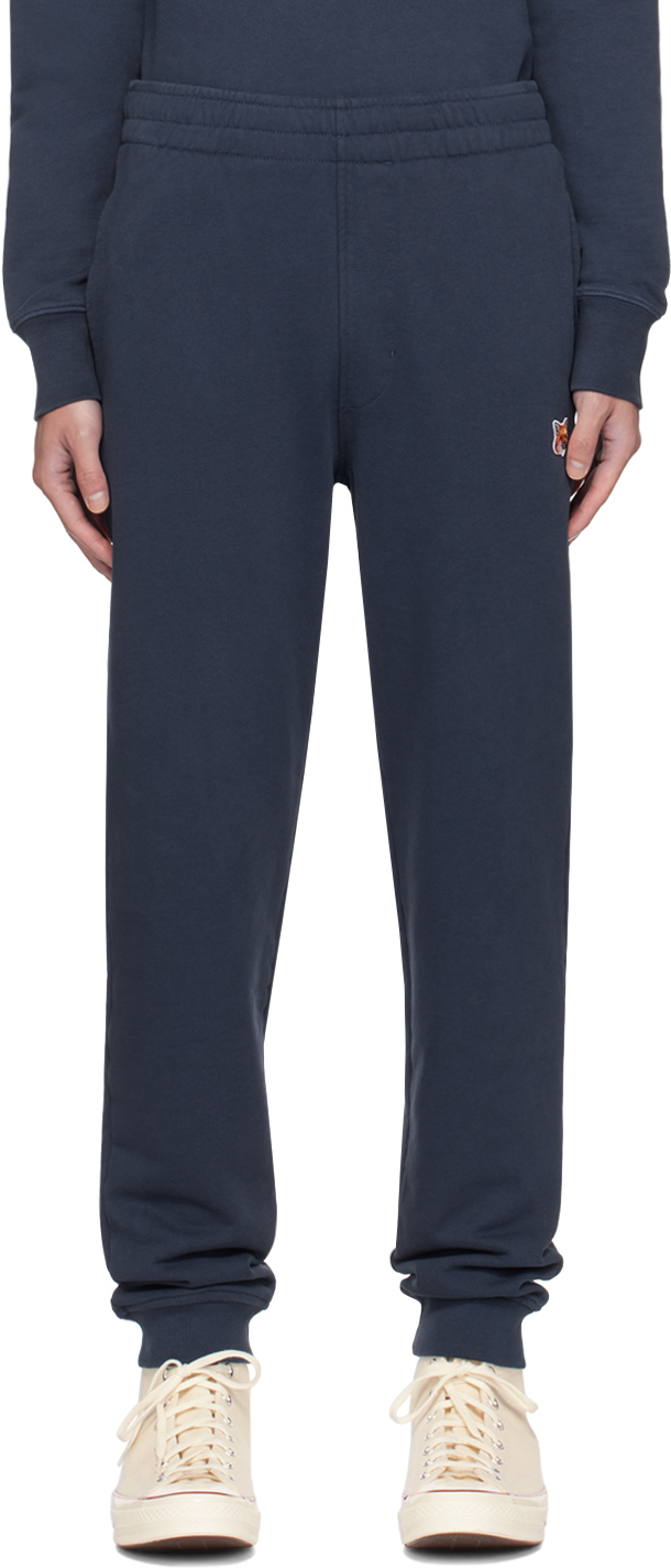 Shop Maison Kitsuné Navy Fox Head Regular Sweatpants In P476 Ink Blue