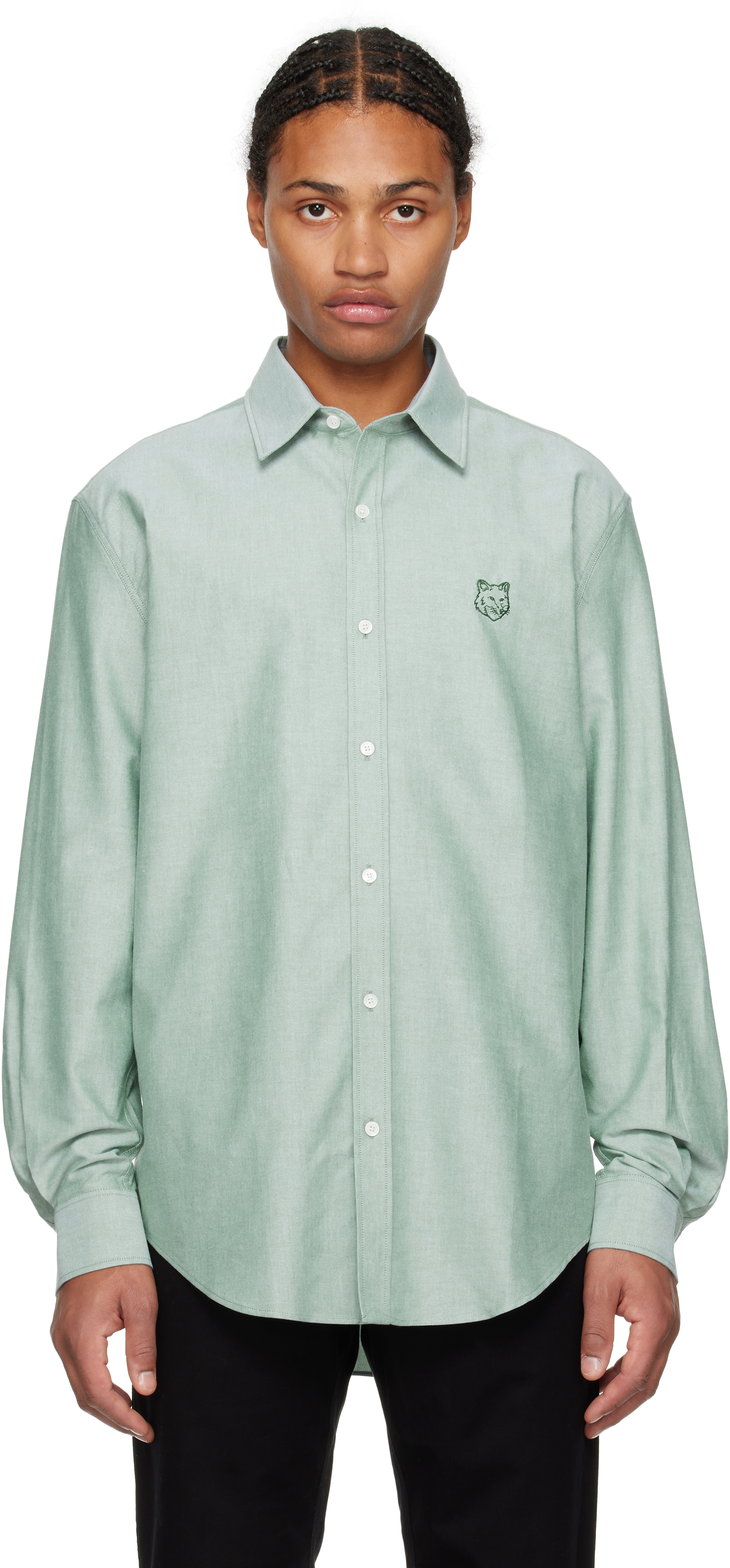 Shop Maison Kitsuné Green Contour Fox Head Skate Shirt In P379 Pine