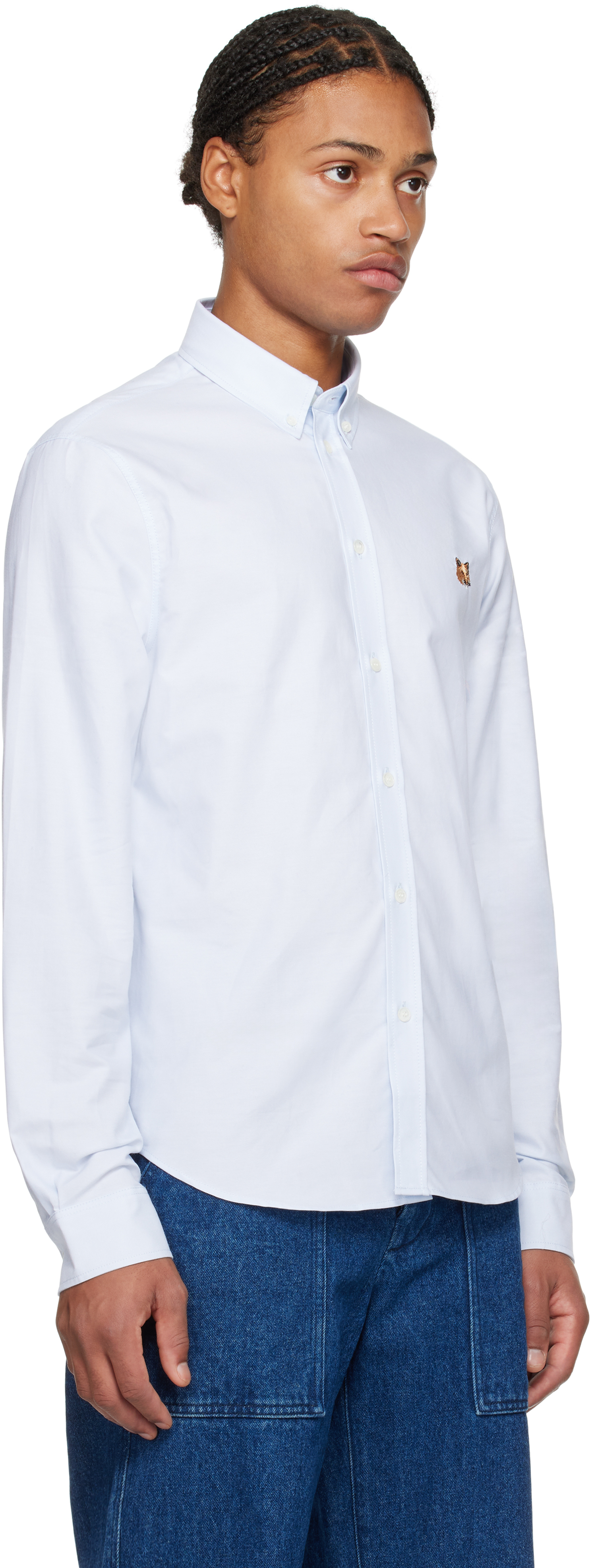 Shop Maison Kitsuné Blue Mini Fox Head Classic Shirt In P410 Light Blue