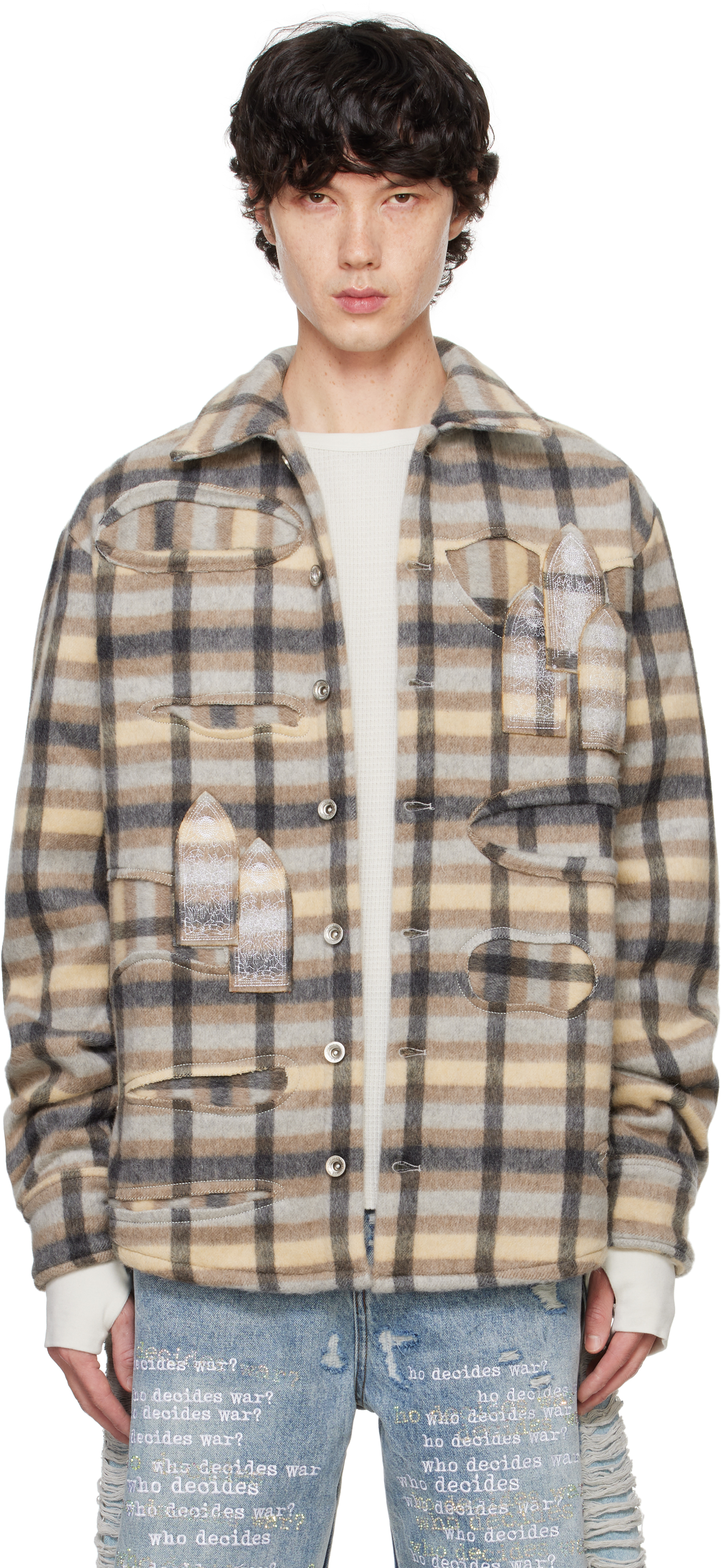 Shop Who Decides War Multicolor Heavy Duty Flannel Jacket In Tan