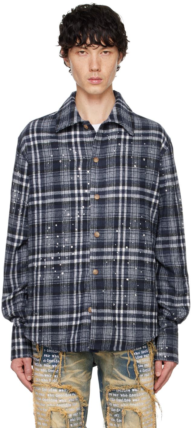 Shop Who Decides War Blue Starry Night Flannel Shirt In Indigo