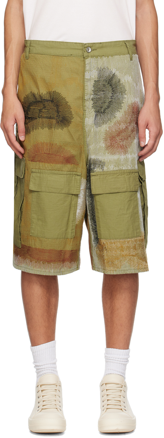 Shop Who Decides War Ssense Exclusive Khaki Camouflage Embroidery Cargo Shorts In Olive