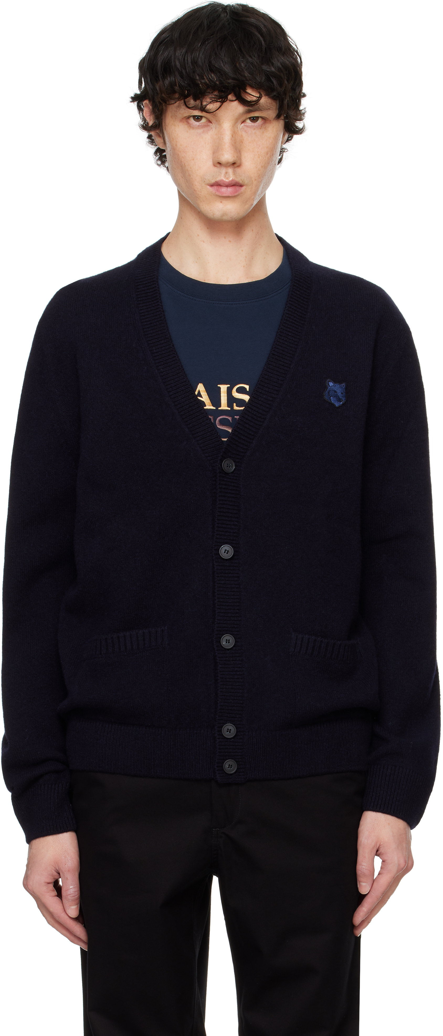 Maison Kitsuné Navy Bold Fox Head Patch Regular Cardigan