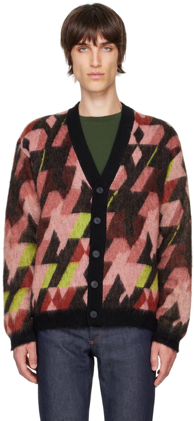 Shop Maison Kitsuné Multicolor Graphic Mohair Jacquard Cardigan In B259 Pecan/pasture R