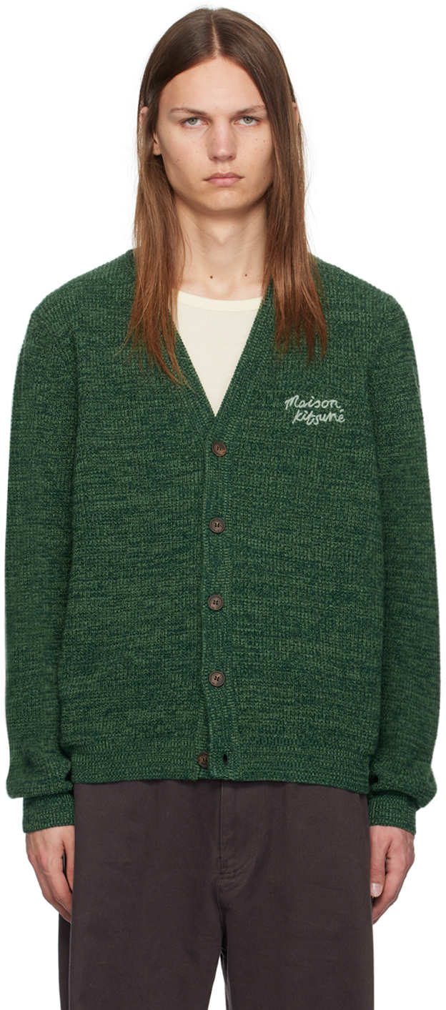 Shop Maison Kitsuné Green '' Handwriting Cardigan In 0015 Ranger Green/eu