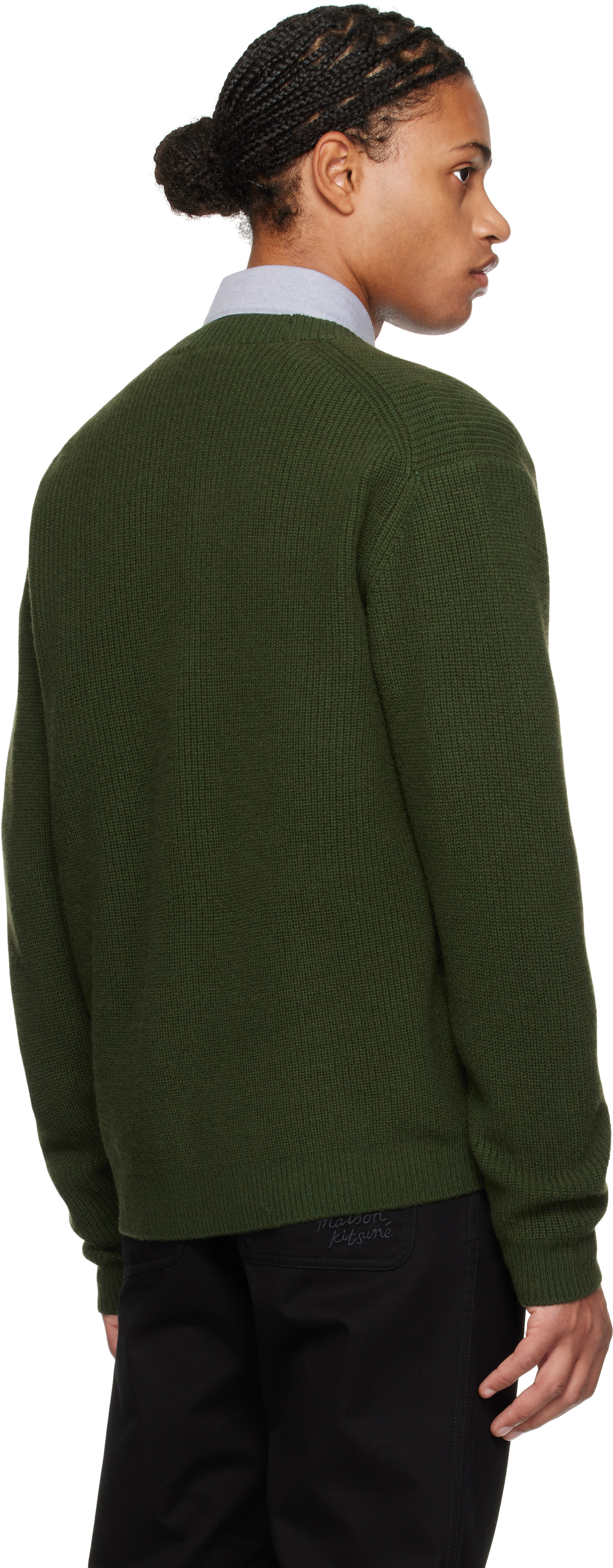 Maison Kitsuné Bold Fox Head Patch Knitted Cardigan In P391 Ranger Green
