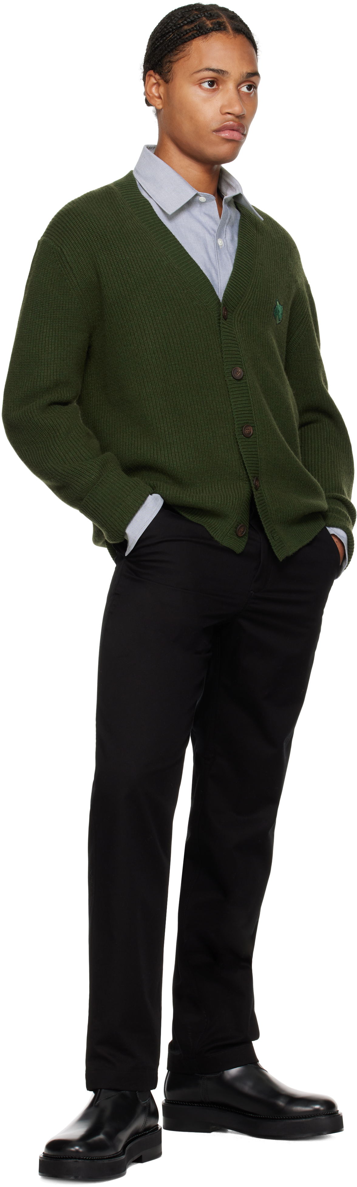 Maison Kitsuné Bold Fox Head Patch Knitted Cardigan In P391 Ranger Green