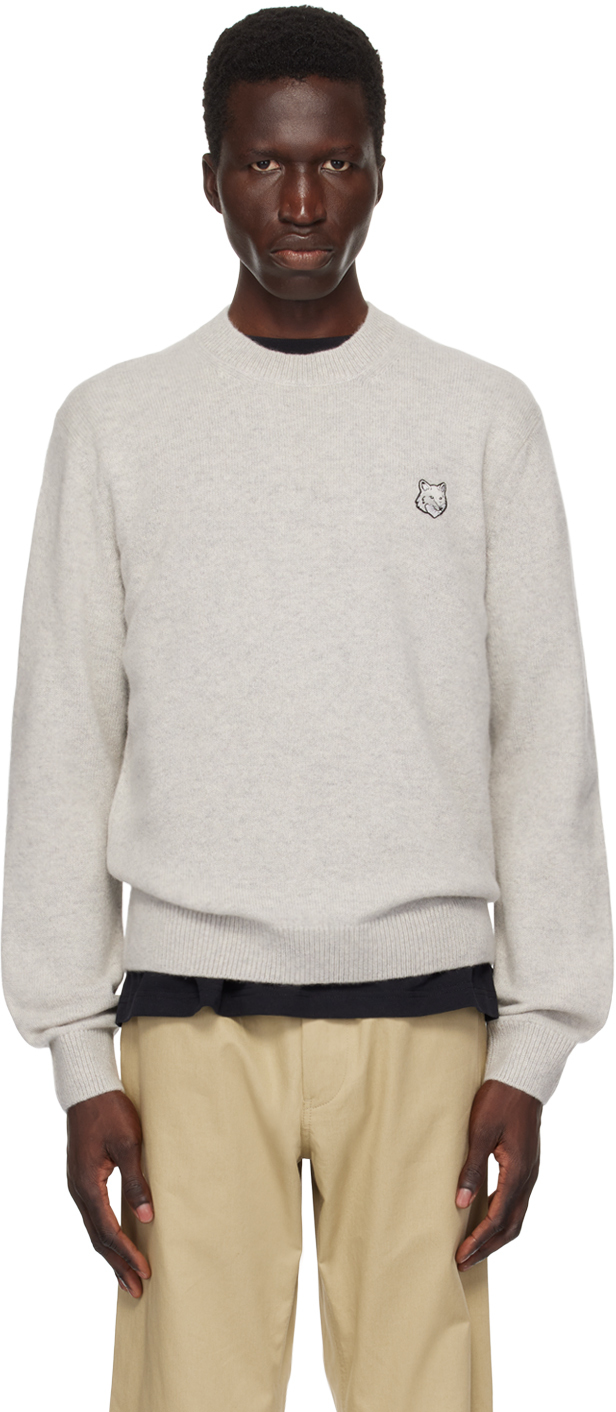Shop Maison Kitsuné Gray Bold Fox Head Sweater In H120 Light Grey Mela