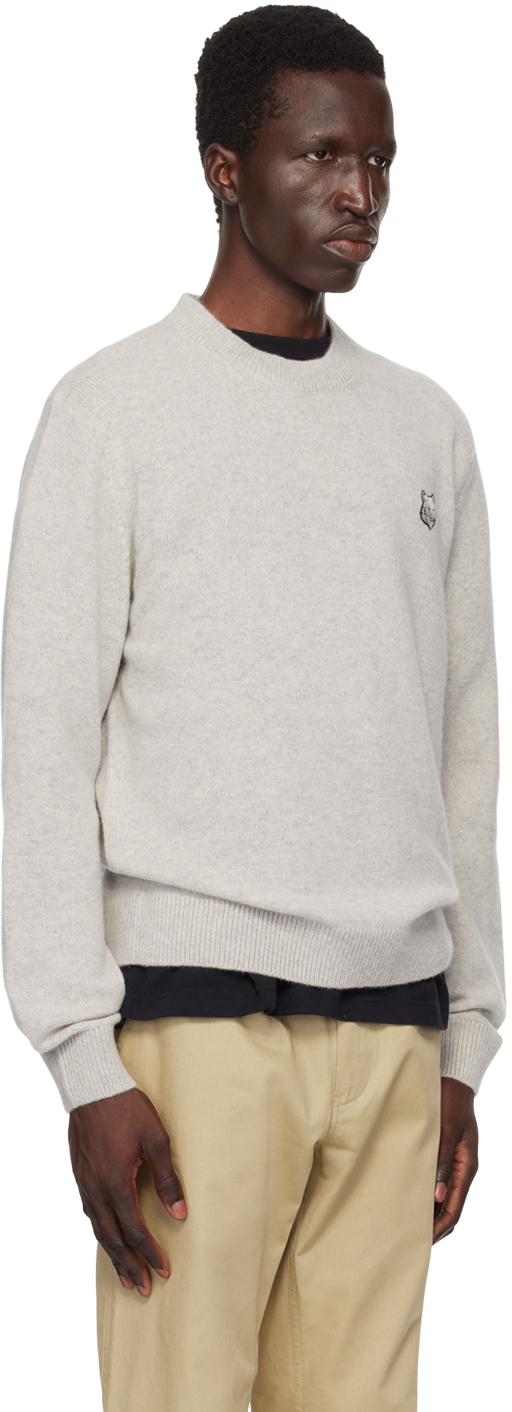 Shop Maison Kitsuné Gray Bold Fox Head Sweater In H120 Light Grey Mela