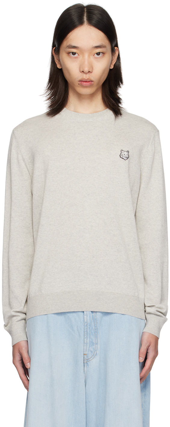 Shop Maison Kitsuné Gray Bold Fox Head Sweater In H120 Light Grey Mela