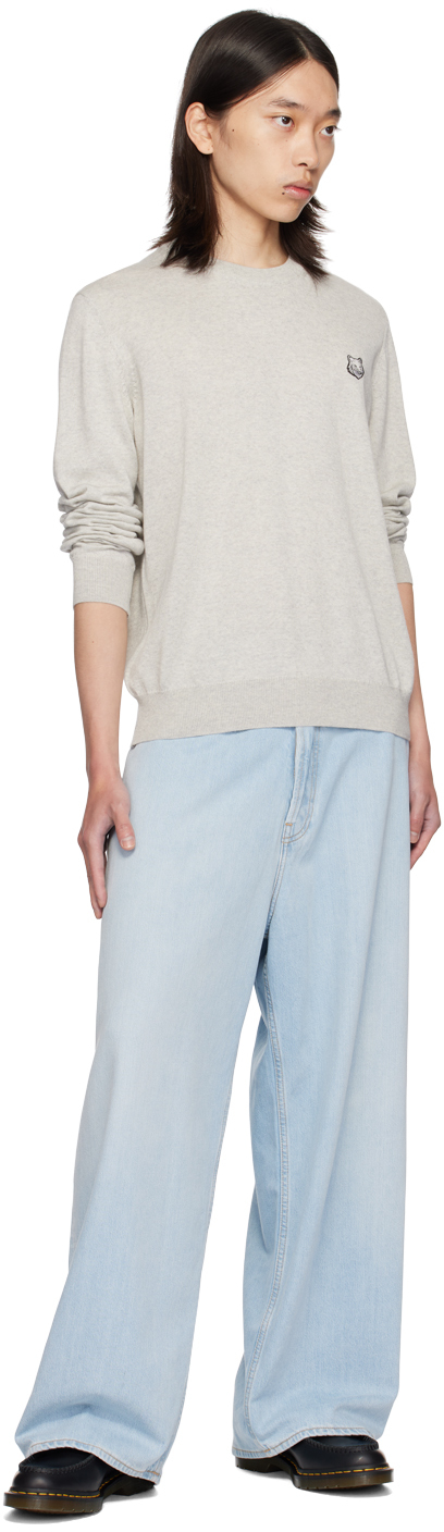 Shop Maison Kitsuné Gray Bold Fox Head Sweater In H120 Light Grey Mela