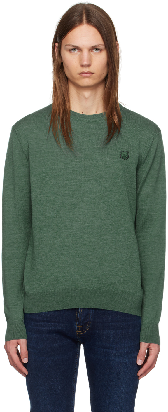 Shop Maison Kitsuné Green Bold Fox Head Patch Regular Sweater In P380 Evergreen