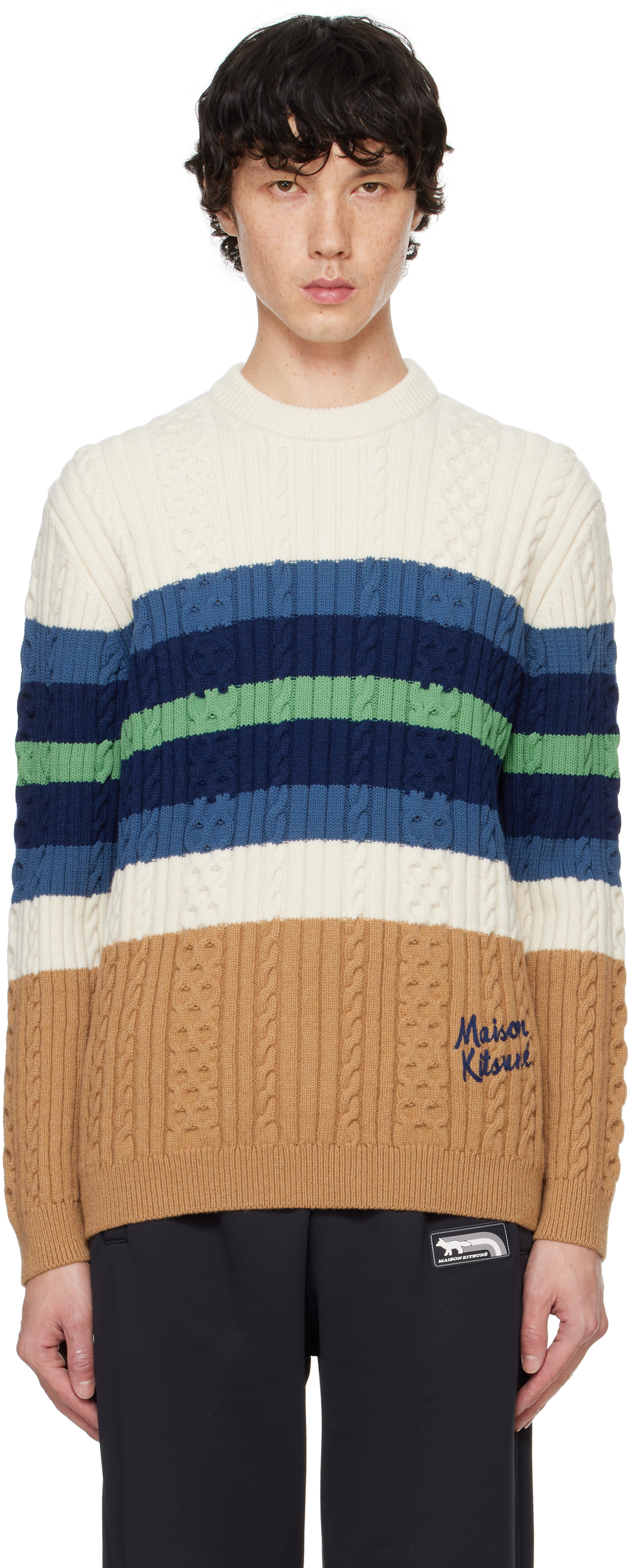 Maison Kitsuné Multicolor Striped Cable Sweater