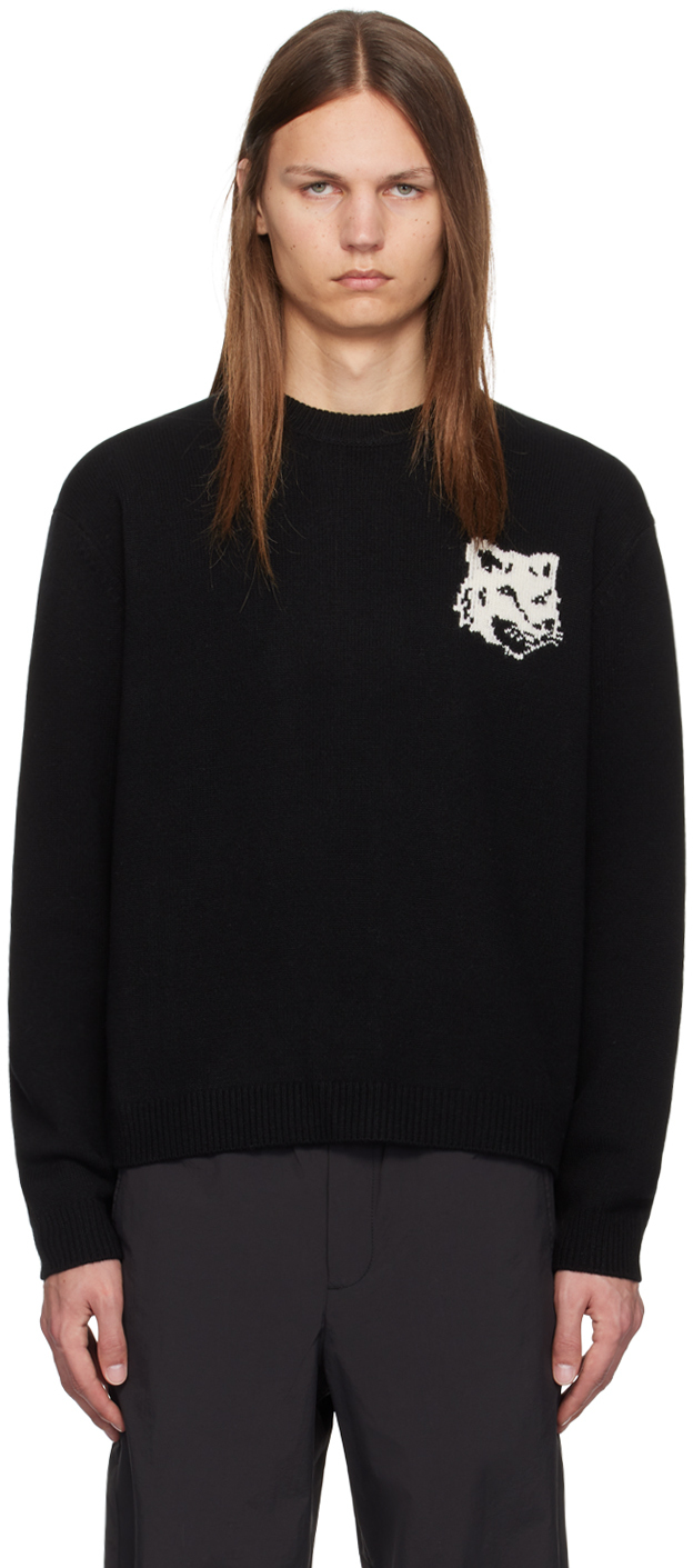 MAISON KITSUNÉ BLACK FOX HEAD INTARSIA SWEATER 