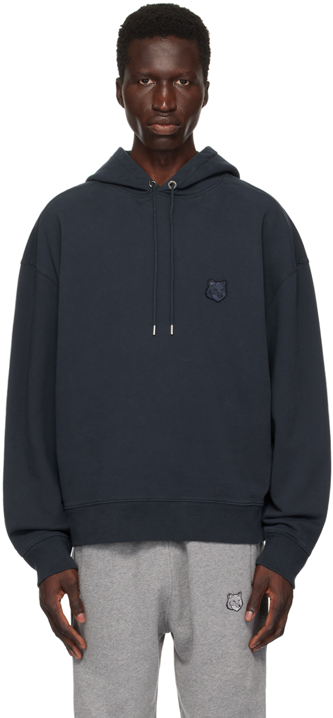 Shop Maison Kitsuné Navy Bold Fox Head Hoodie In P492 Deep Navy