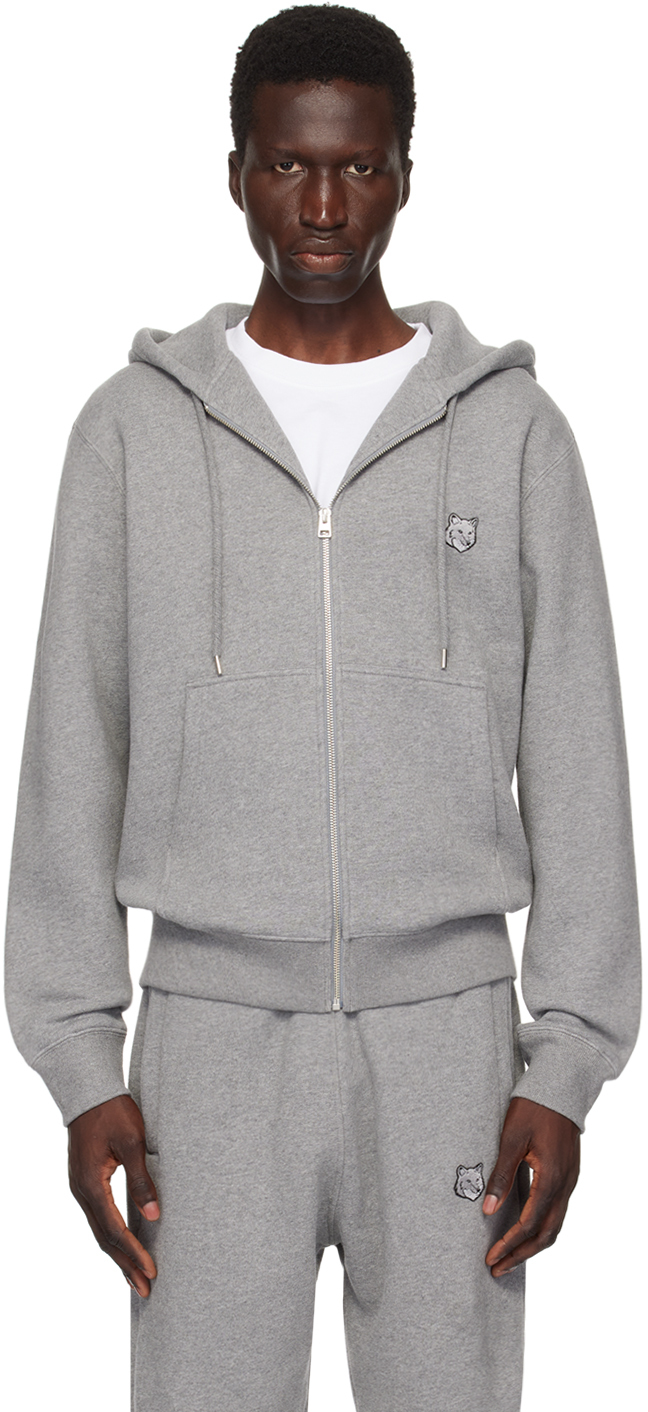 Shop Maison Kitsuné Gray Bold Fox Head Hoodie In H131 Medium Grey Mel