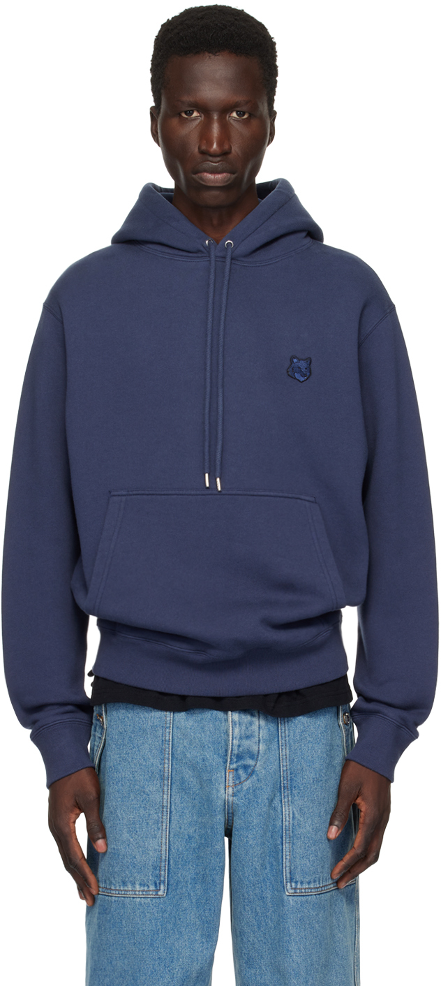 Shop Maison Kitsuné Navy Bold Fox Head Hoodie In P476 Ink Blue