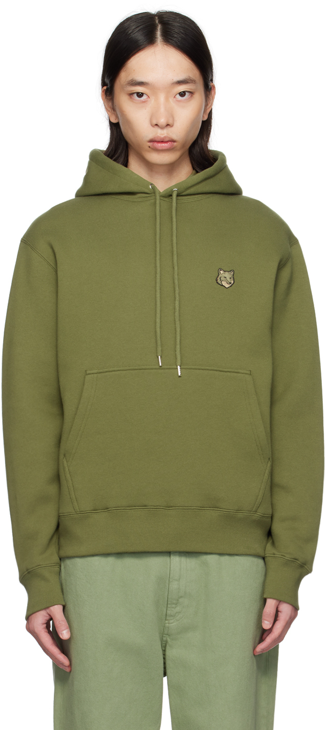 Shop Maison Kitsuné Green Bold Fox Head Comfort Hoodie In P384 Military Green