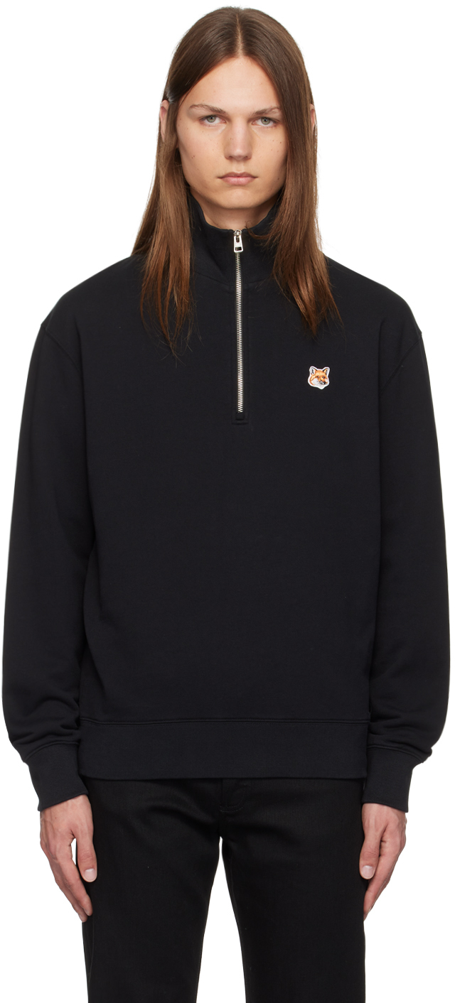 Maison Kitsuné Black Fox Head Patch Half Zip Sweatshirt