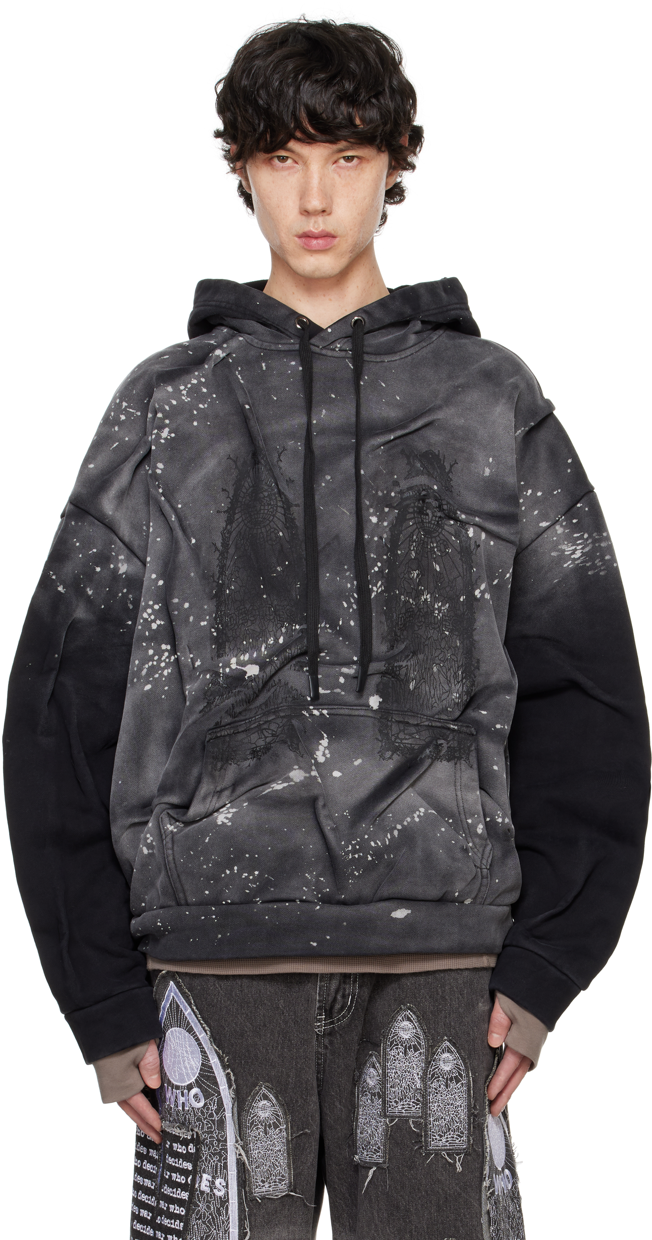 Who Decides War Gray & Black Gathered Thorn Window Hoodie In Multi