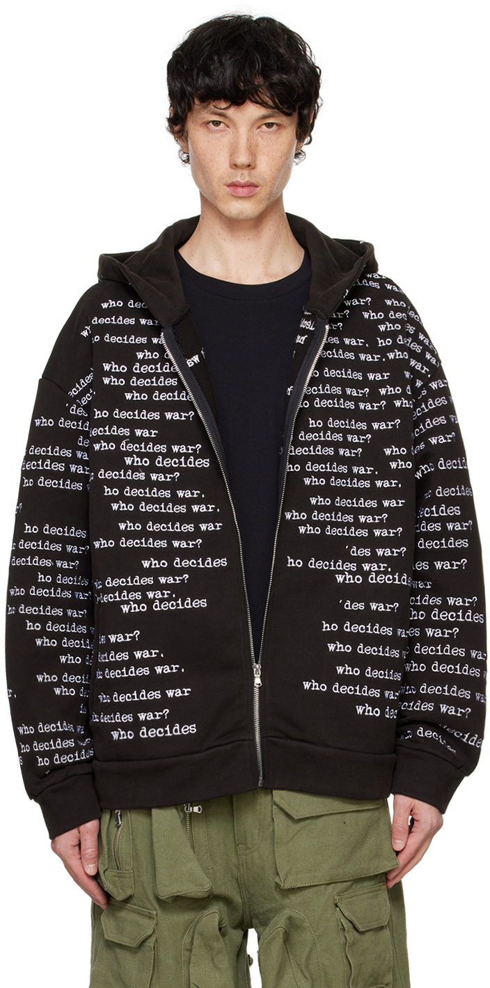 Shop Who Decides War Black Scripture Zipper Hoodie In Coal