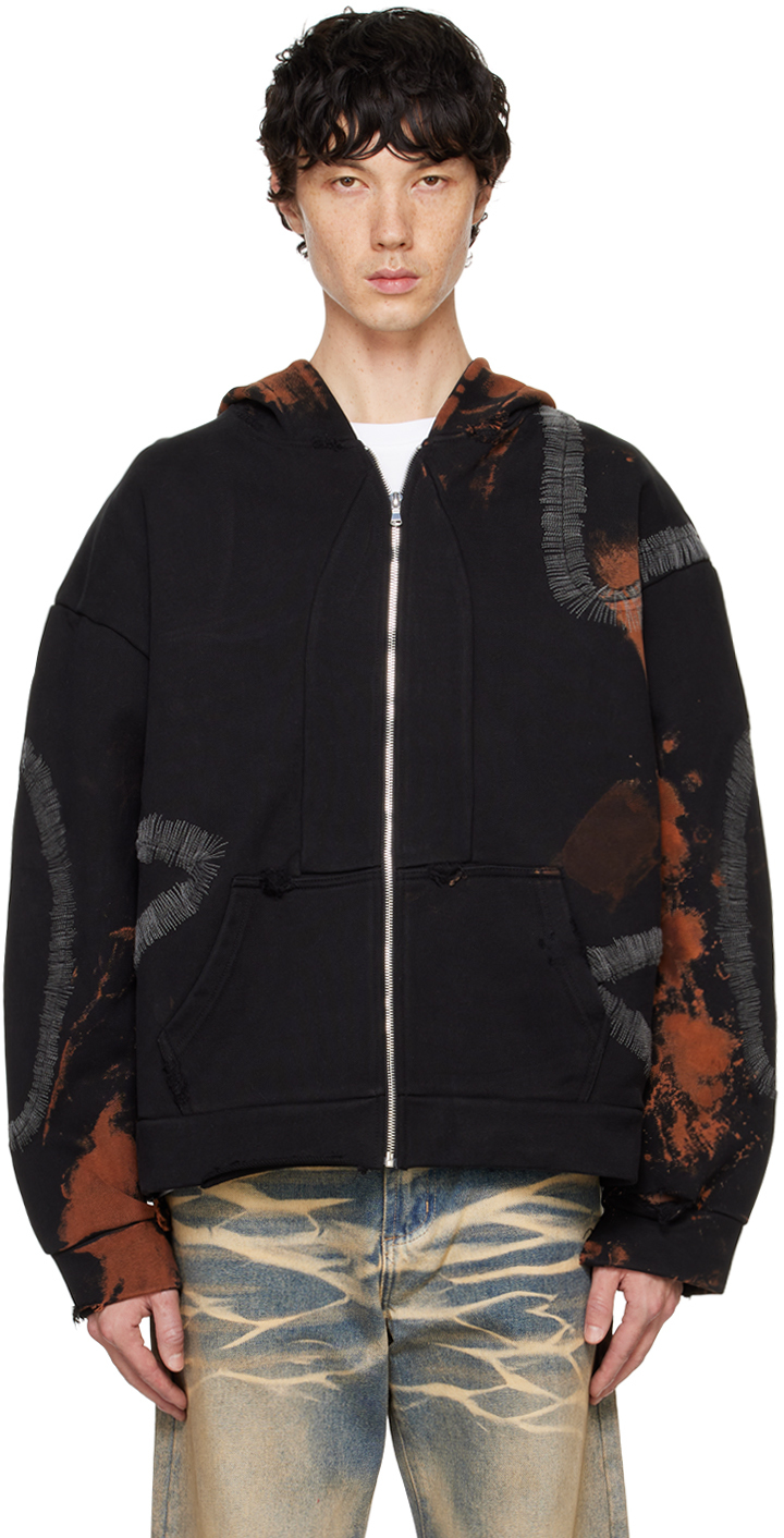 Shop Who Decides War Black Windowed Zip-up Hoodie In Coal