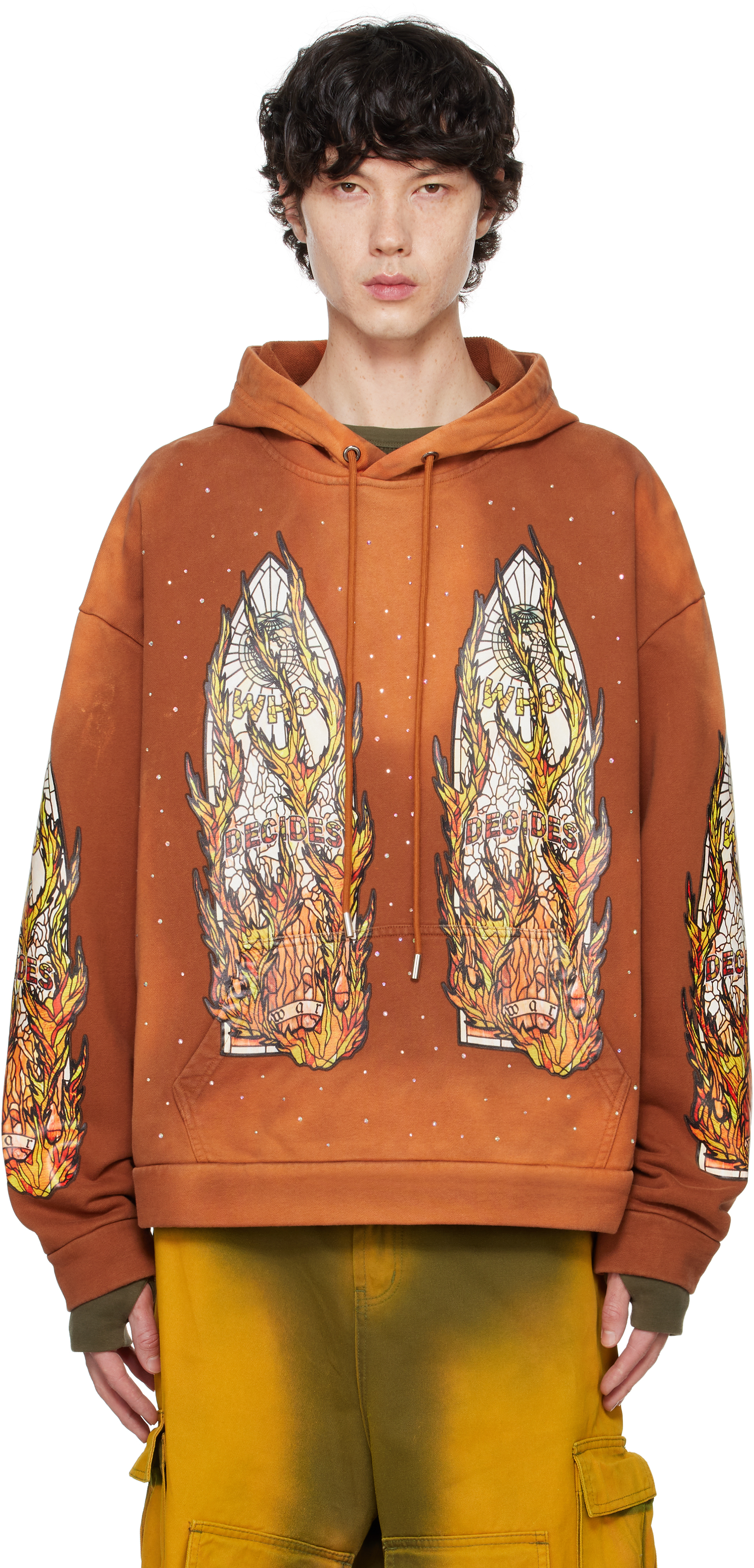 Who Decides War Orange Flame Glass Hoodie In Rust