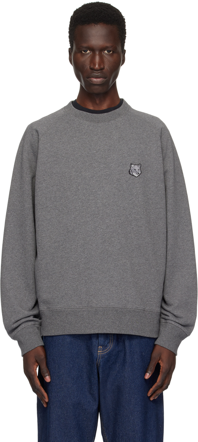 Shop Maison Kitsuné Gray Bold Fox Head Sweatshirt In H170 Dark Grey Melan