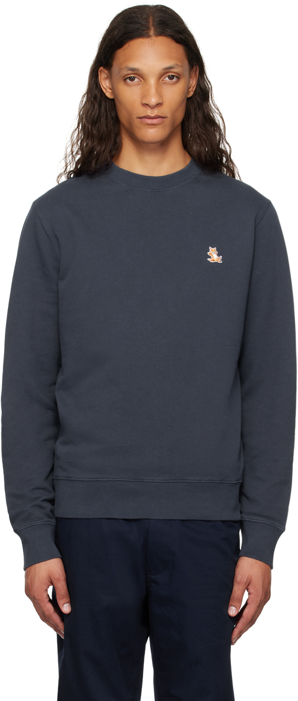 Shop Maison Kitsuné Navy Chillax Fox Patch Sweatshirt In P476 Ink Blue