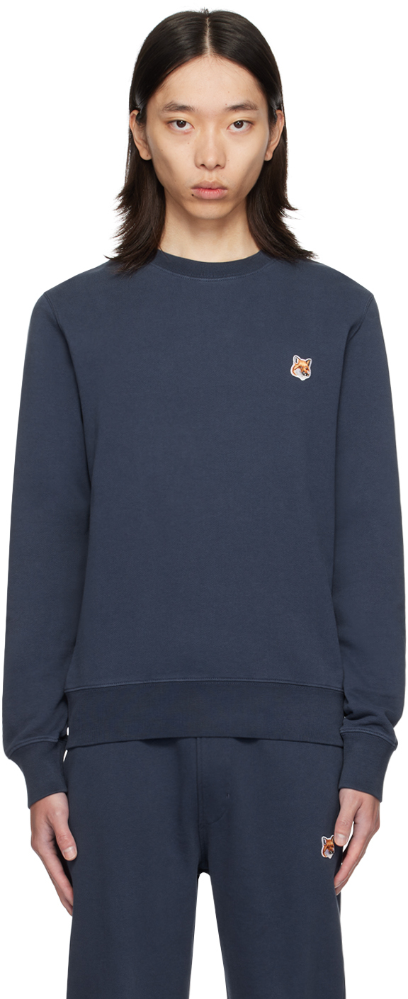 Shop Maison Kitsuné Navy Fox Head Regular Sweatshirt In P476 Ink Blue