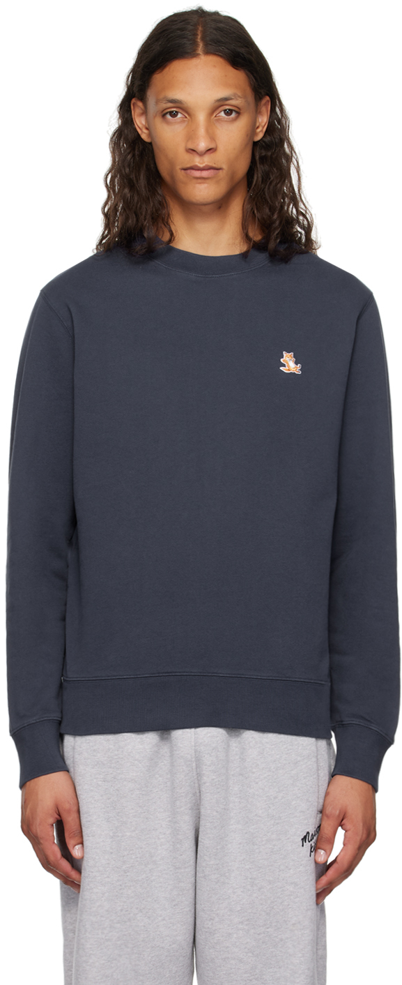 Shop Maison Kitsuné Navy Chillax Sweatshirt In P494 Eclipse Blue