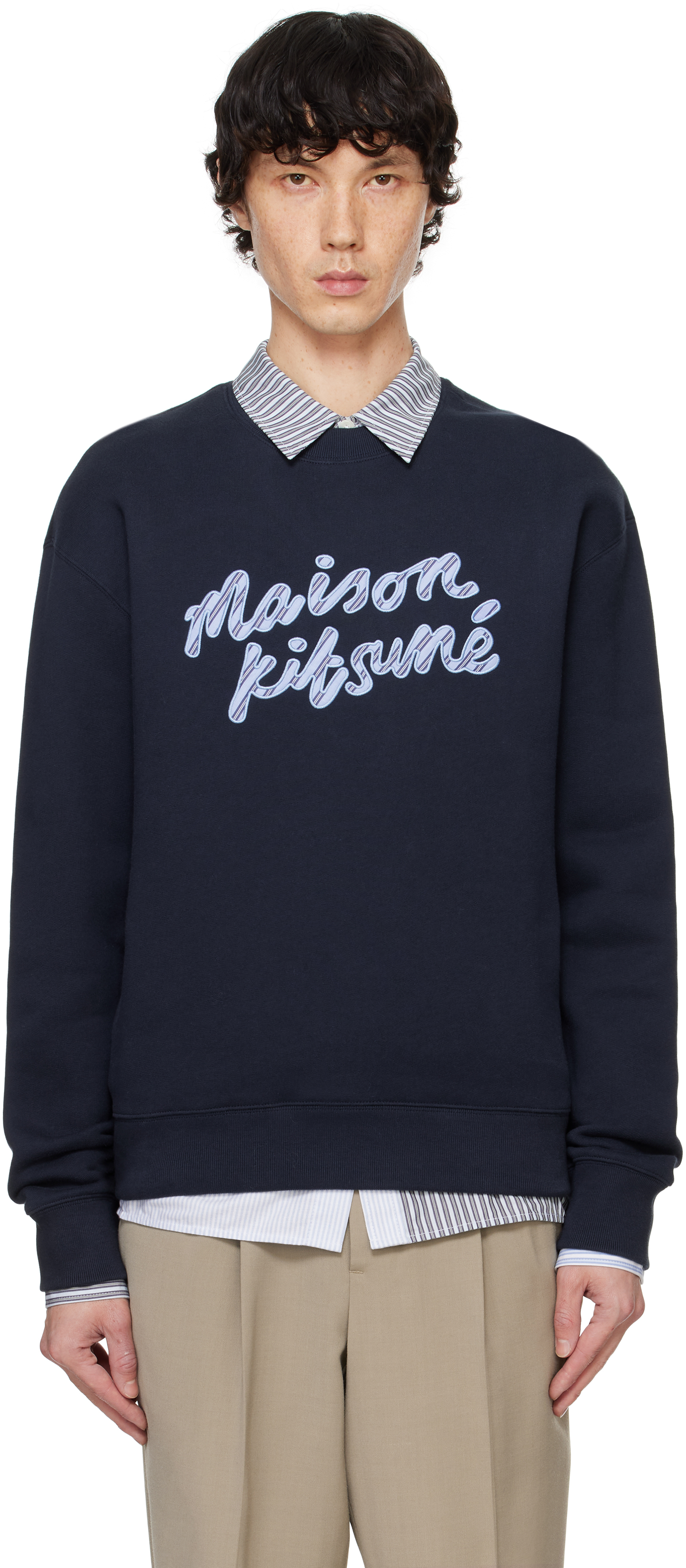 Maison Kitsuné Navy Handwriting Striped Comfort Sweatshirt