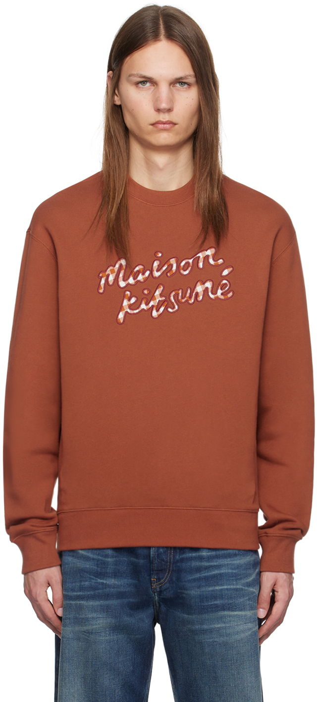 Shop Maison Kitsuné Brown '' Handwriting Gingham Sweatshirt In P285 Pecan