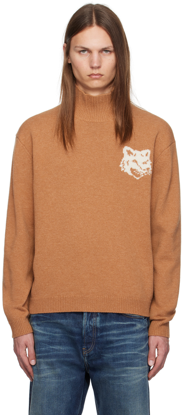 Maison Kitsuné Tan Fox Head Intarsia Turtleneck