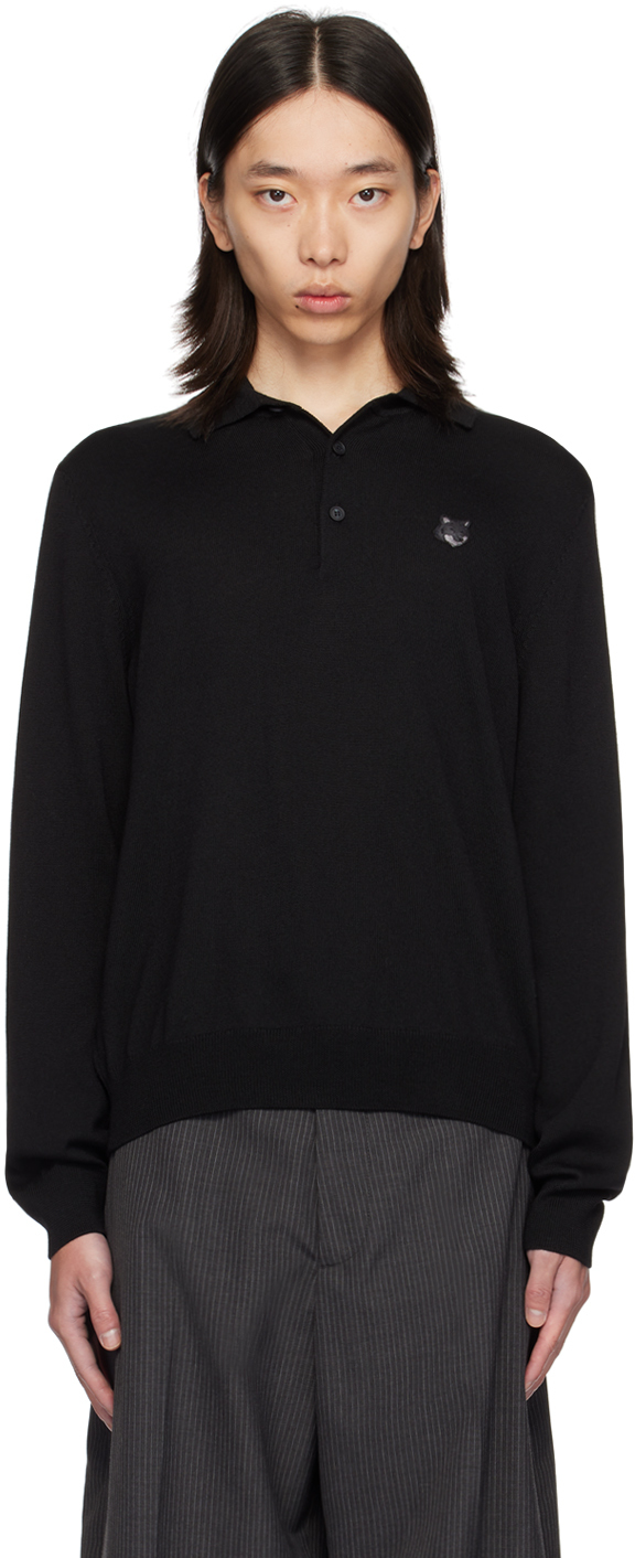 Shop Maison Kitsuné Black Bold Fox Head Polo In P199 Black