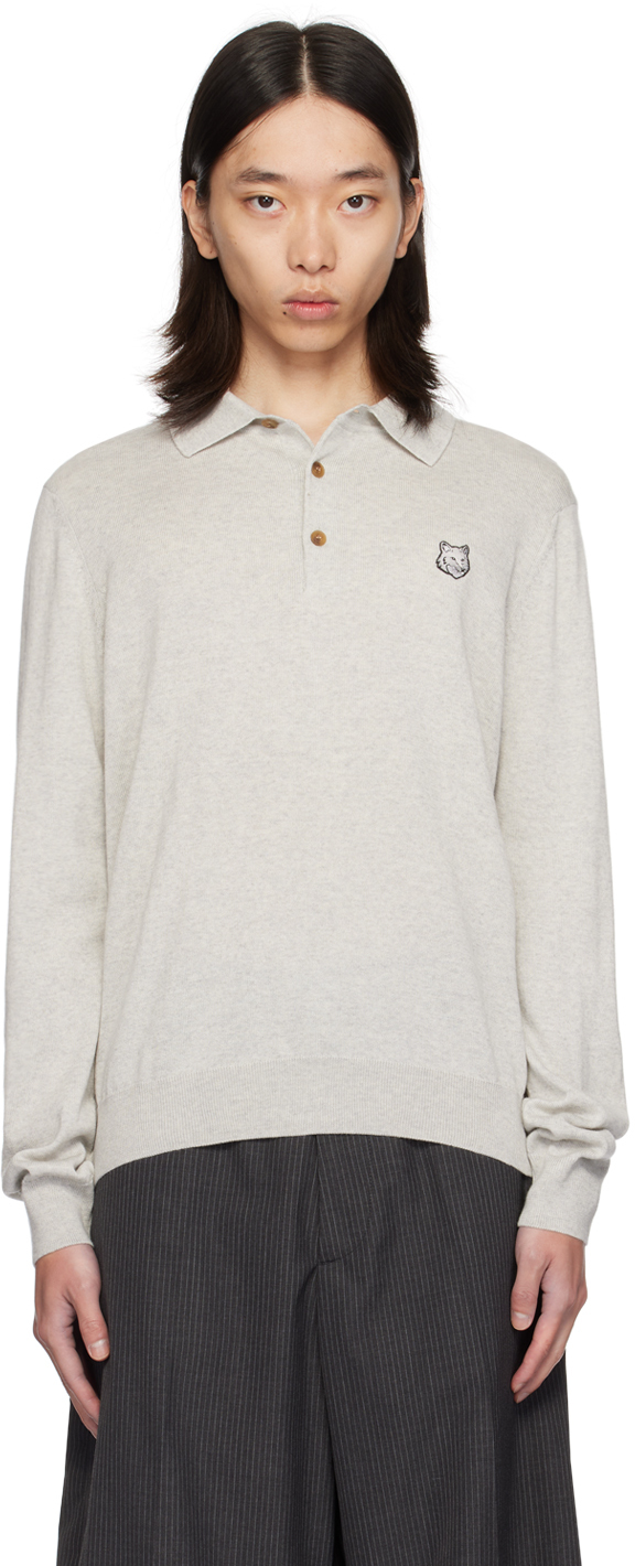 Shop Maison Kitsuné Gray Bold Fox Head Polo In H120 Light Grey Mela