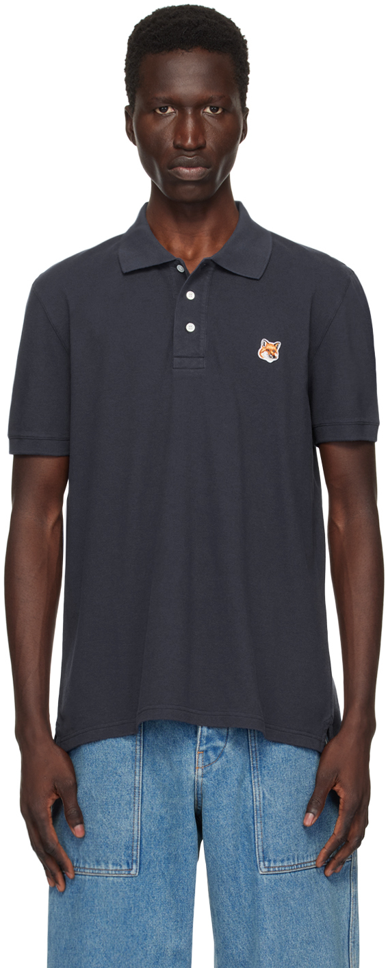 Navy Fox Head Polo by Maison Kitsuné on Sale