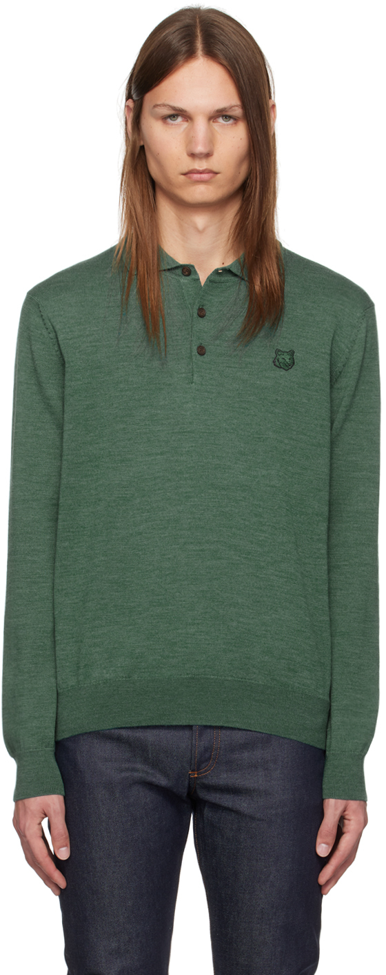 Shop Maison Kitsuné Green Bold Fox Head Patch Polo In P380 Evergreen