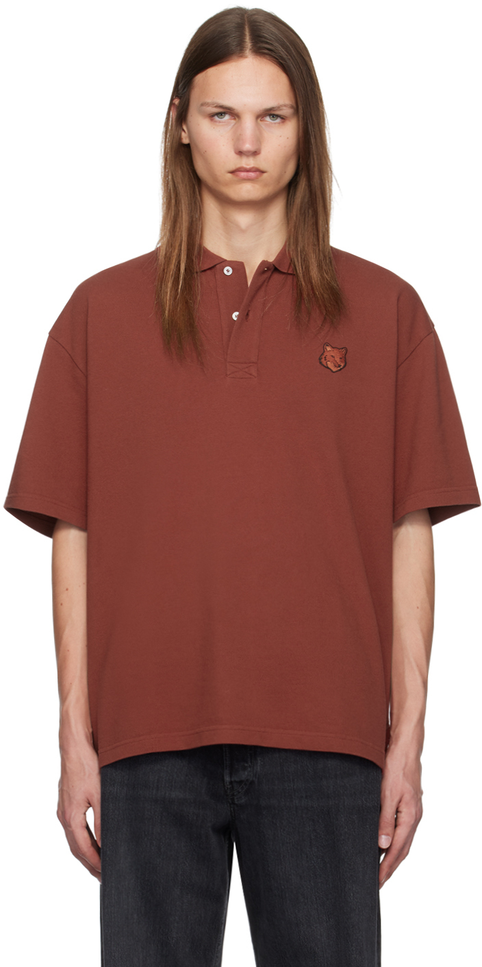 Shop Maison Kitsuné Brown Bold Fox Head Polo In P689 Teak