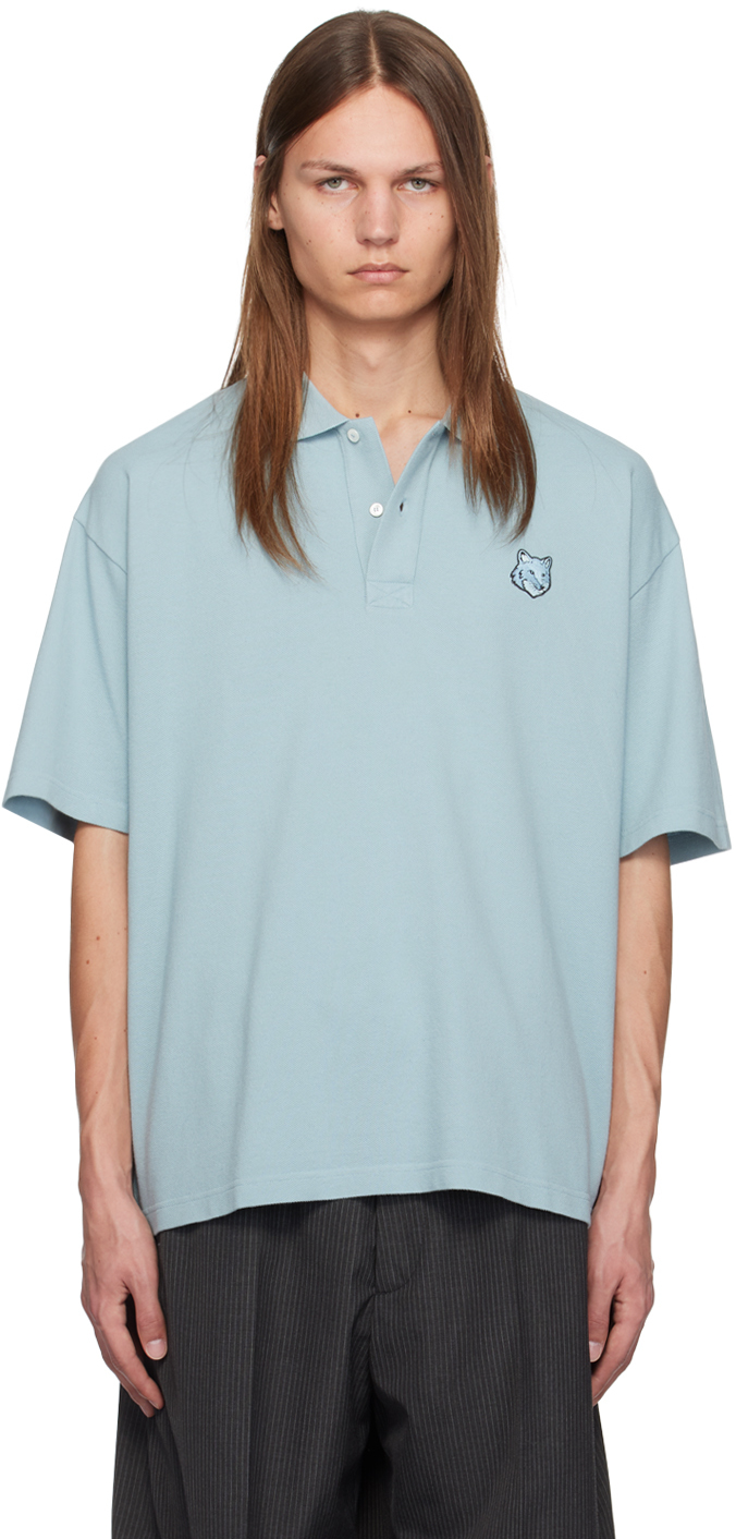 Shop Maison Kitsuné Blue Bold Fox Head Polo In P427 Placid