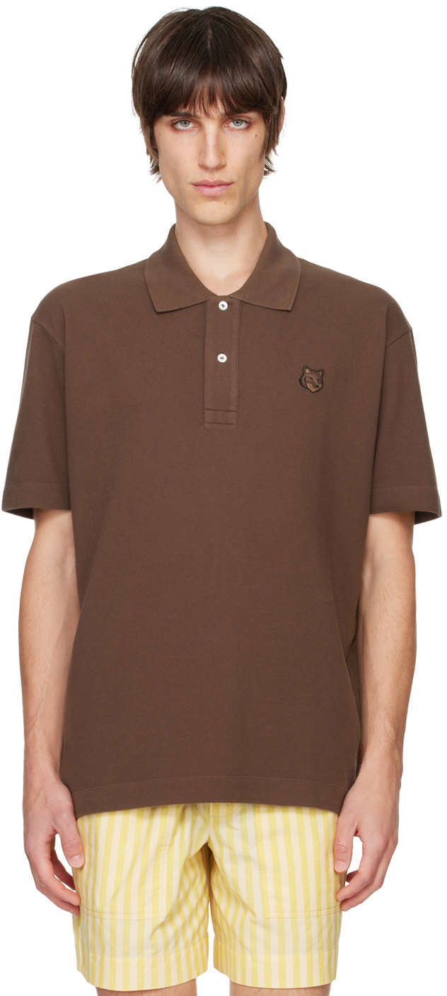 Shop Maison Kitsuné Brown Bold Fox Head Patch Comfort Polo In P296 Firewood