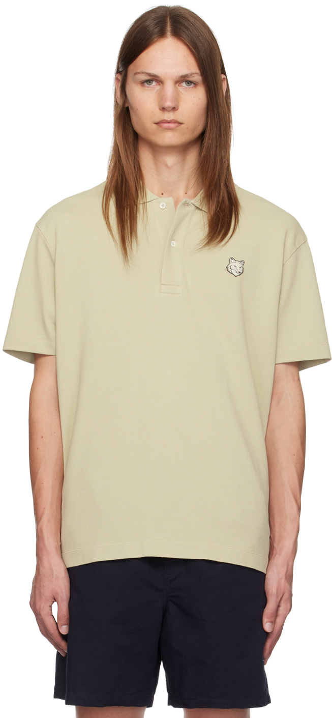 Shop Maison Kitsuné Beige Bold Fox Head Patch Comfort Polo In P129 Ash Tree