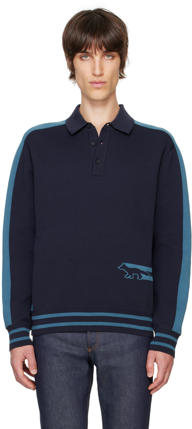 Shop Maison Kitsuné Blue Flash Fox Polo In P446 Lake Blue