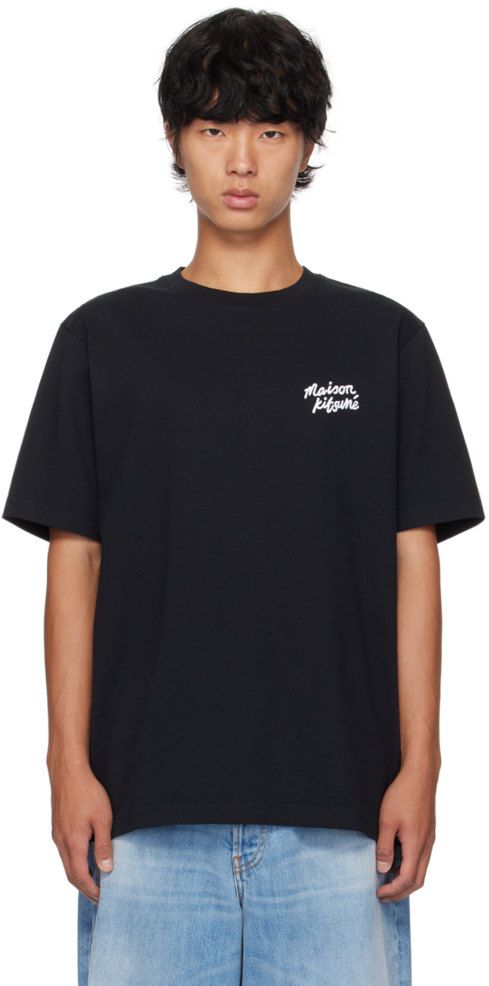 Shop Maison Kitsuné Black Handwriting T-shirt In O197 Black/white