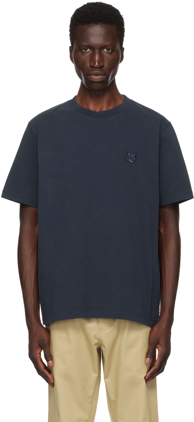 Shop Maison Kitsuné Navy Bold Fox Head T-shirt In P476 Ink Blue