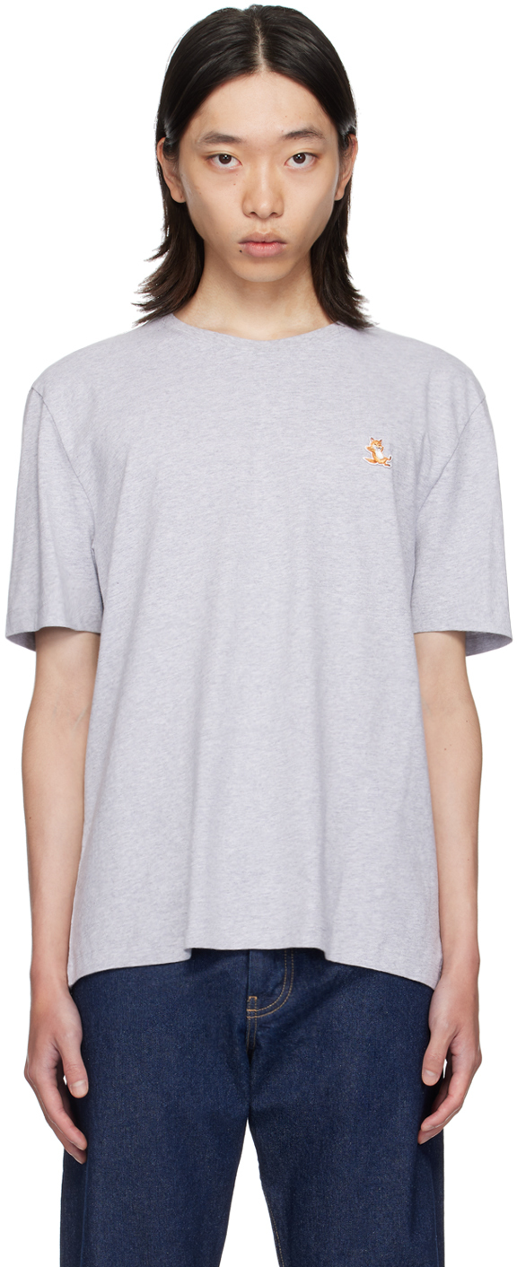 Shop Maison Kitsuné Gray Chillax Fox T-shirt In H120 Light Grey Mela