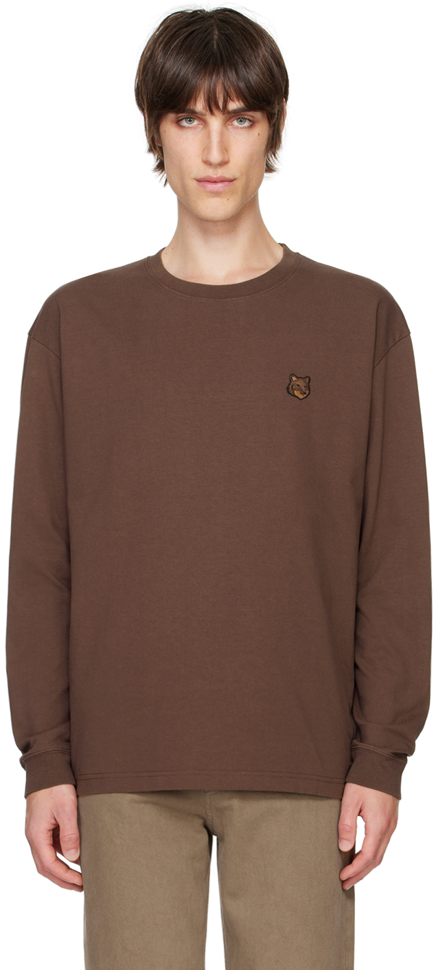 Brown Bold Fox Head Patch Long Sleeve T-shirt by Maison