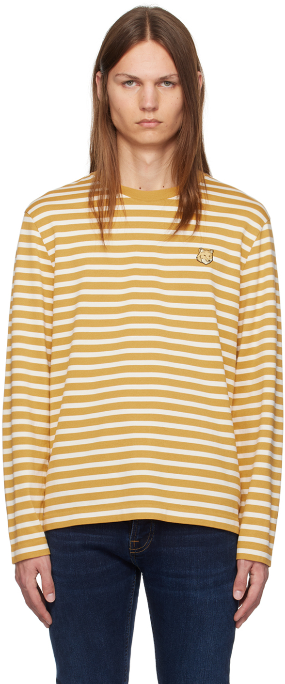 Shop Maison Kitsuné Yellow Bold Fox Head Patch Regular Marin T-shirt In B762 Birch/milk