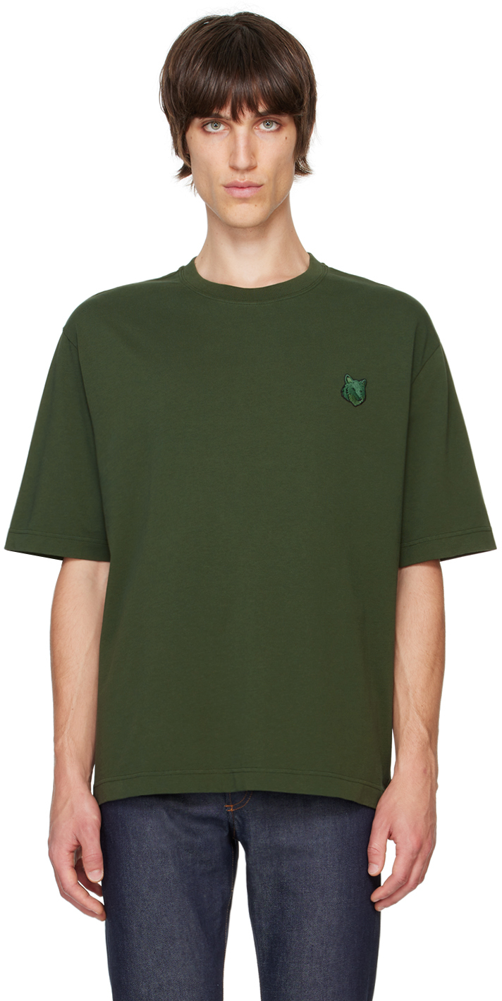 Shop Maison Kitsuné Green Bold Fox Head Patch Oversize T-shirt In P391 Ranger Green